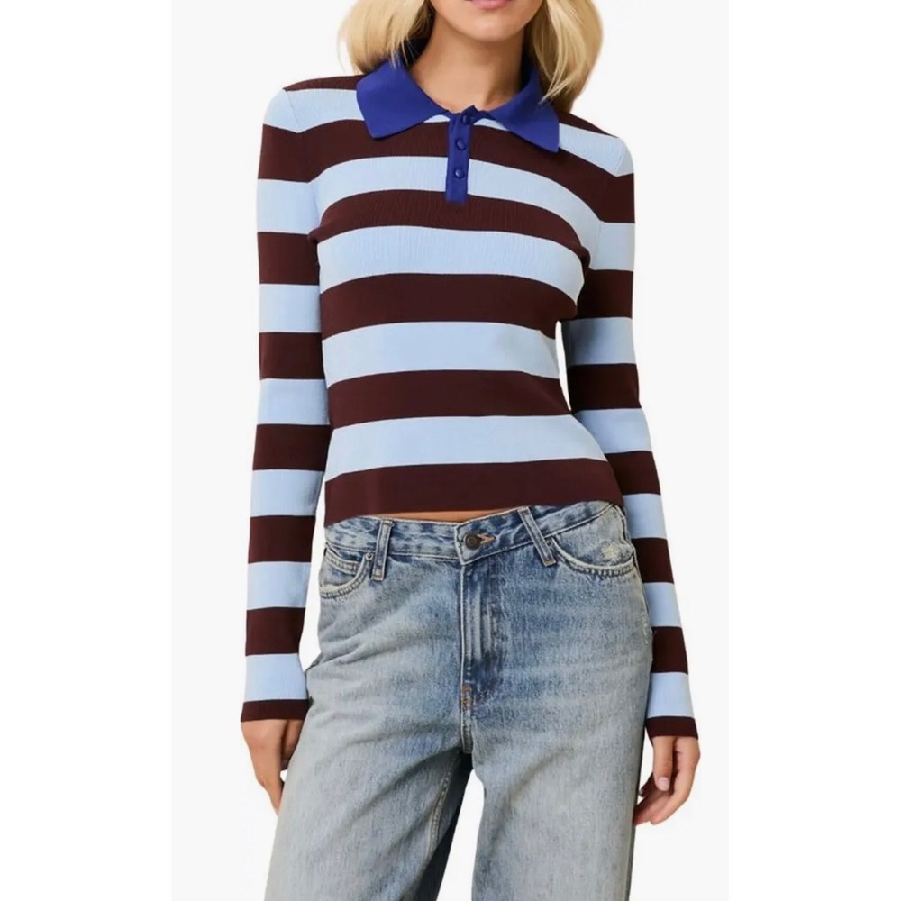 Solid & Striped The Debra Rugby Stripe Top M Twilight/Raisin Brown NEW $168